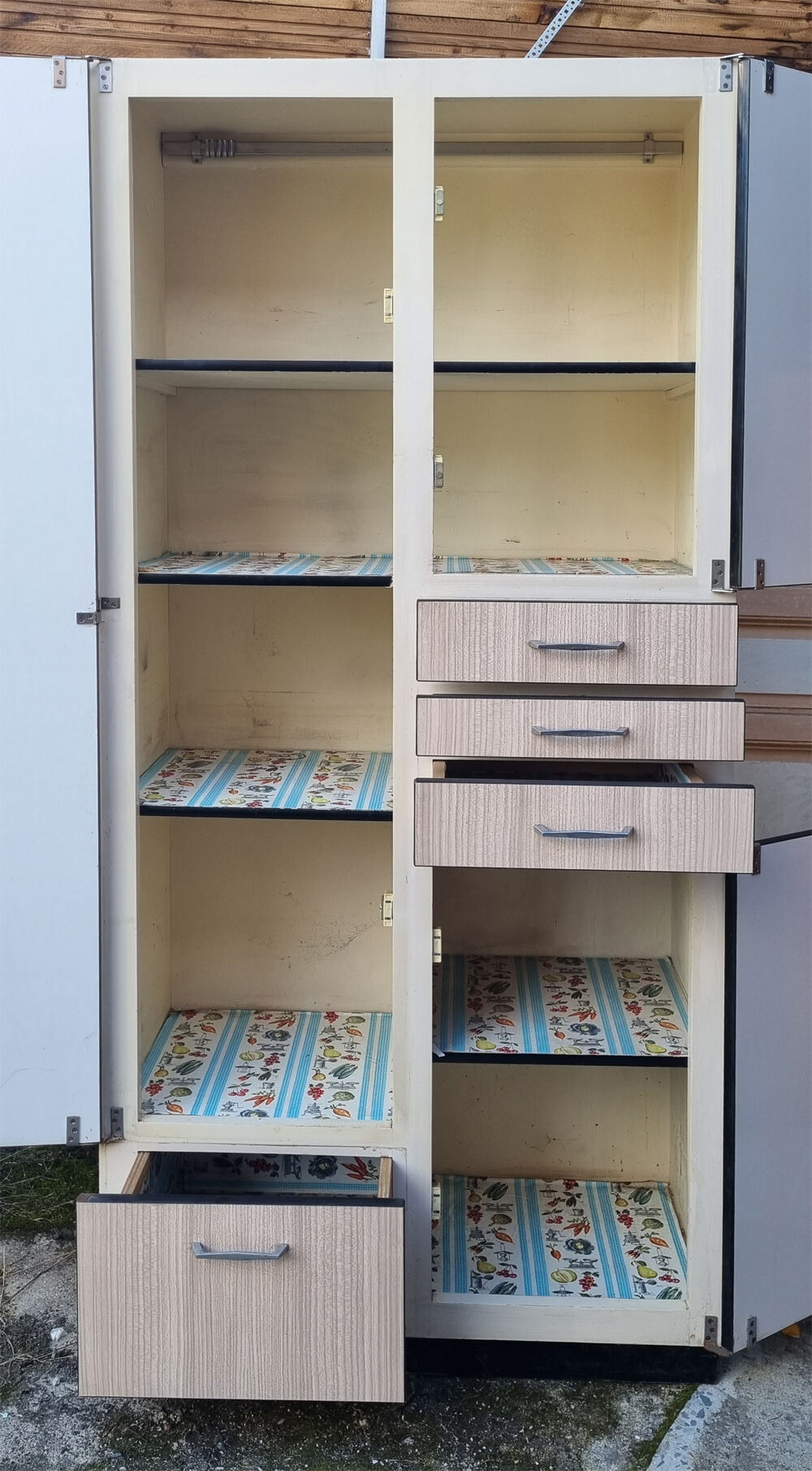 Formica sideboard, one body, formica, beige white weave, vintage, 70s