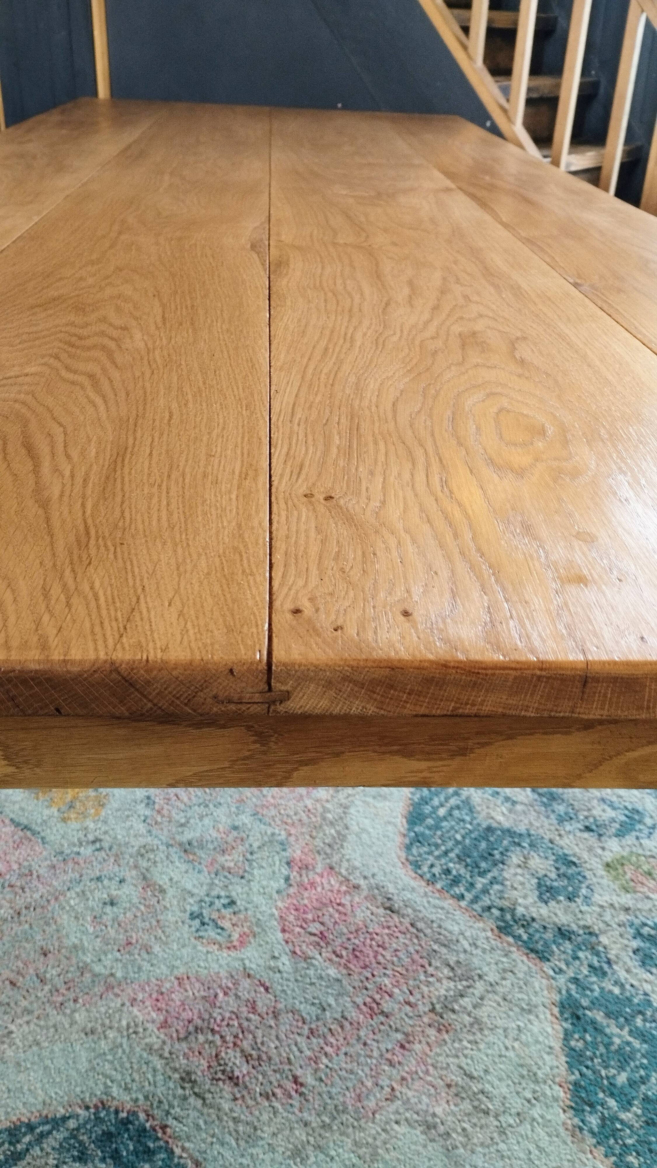 Solid oak farmhouse table, gilded and patinated, two drawers, 260 x 100 cm