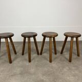 4 wooden tripod stools