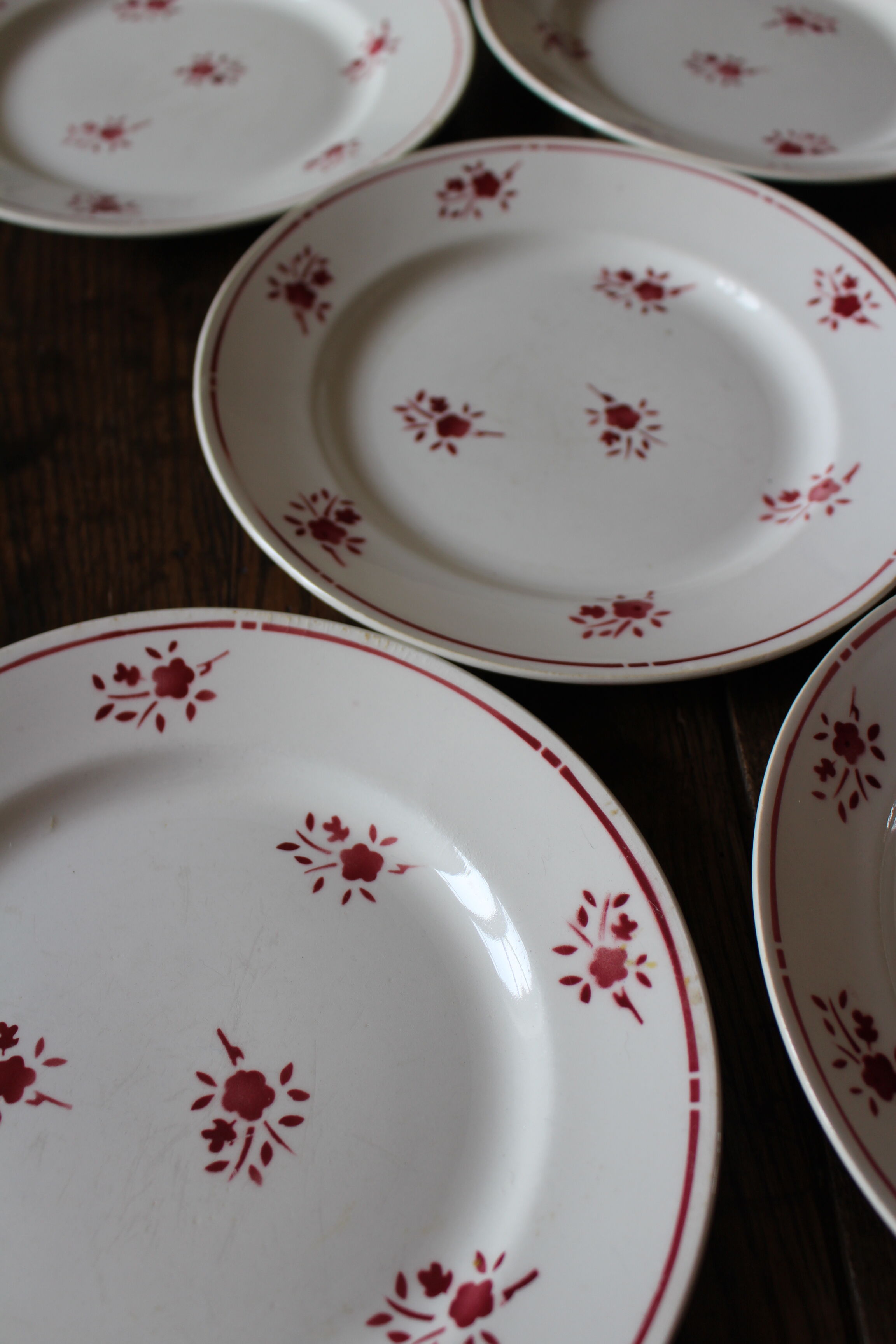 Lot 5 plates Plates Red Flowers Moulin des Loups Richard