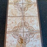 Table basse bois massif et céramique des années 1970 84x44cm