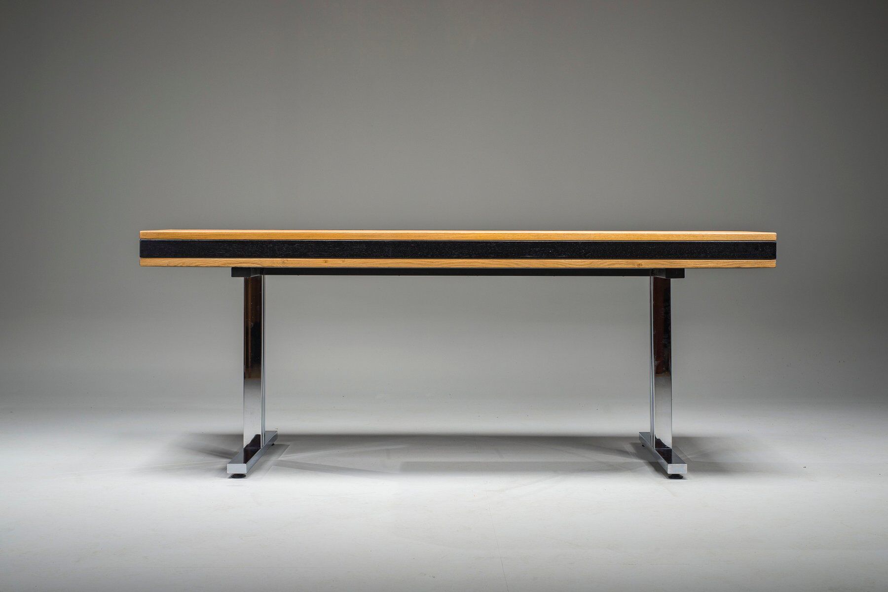 Mid-century modern oak and chrome desk with leather top, 1980s