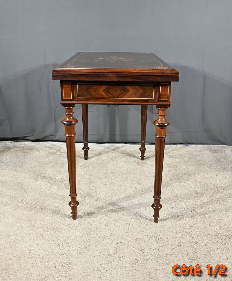 Marquetry system table, louis xvi style – 2nd half of the 19th century