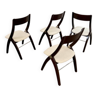 Lot de 4 chaises bois et bouclette design italien des années 70 vintage