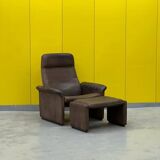 Vintage brown leather ds 50 by de sede, 1960s-1970s + stool