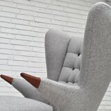 1960s, Danish "Teddy chair" with stool, reupholstered, wool, teak wood.