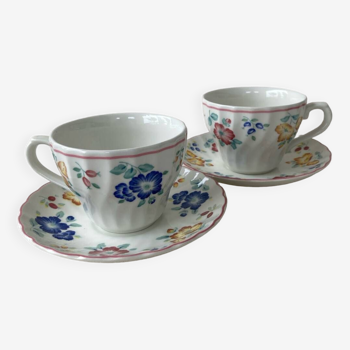 2 Churchill cups and saucers Rosetta flowers