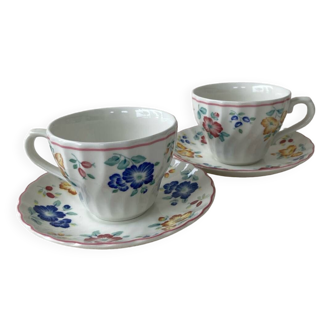 2 Churchill cups and saucers Rosetta flowers