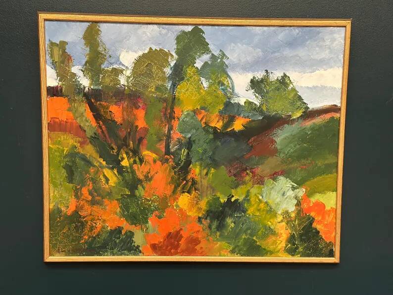 Swedish Oil on Canvas "Autumn Landscape" by Stig Hallblom, Vintage & Framed