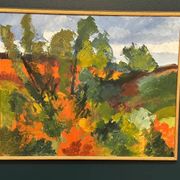 Swedish Oil on Canvas "Autumn Landscape" by Stig Hallblom, Vintage & Framed