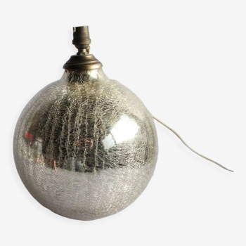 Pied lampe art déco boule de verre mercurisé craquelé