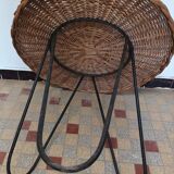 Vintage round rattan and metal coffee table