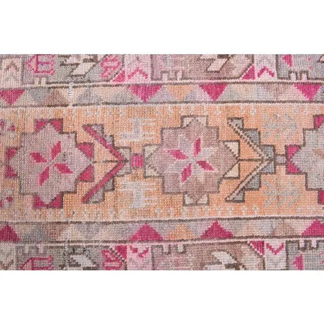 1970s Turkish Hand-Knotted Wool Cotton Pink Runner 78x367