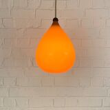 Scandinavian drop pendant light in orange, opaline and teak glass, 1960