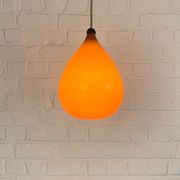 Scandinavian drop pendant light in orange, opaline and teak glass, 1960