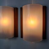 Pair of pine and methacrylate wall lights, Spain 1980