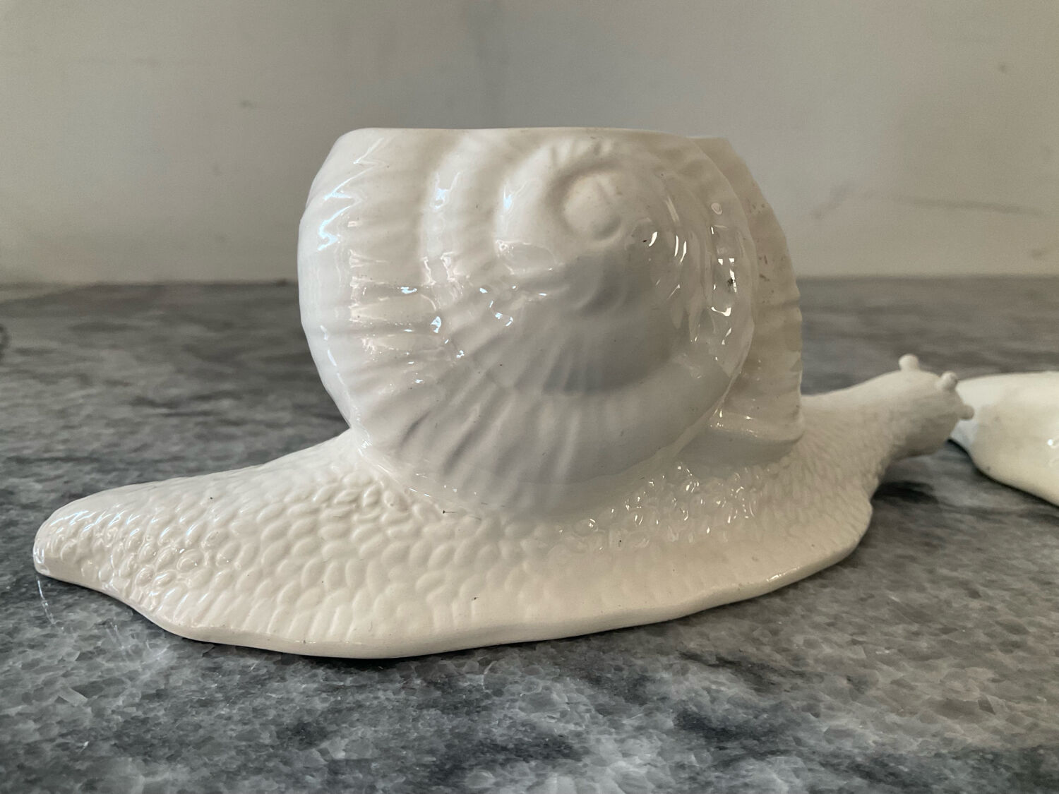Pair of vintage Italian ceramic flowers and snails