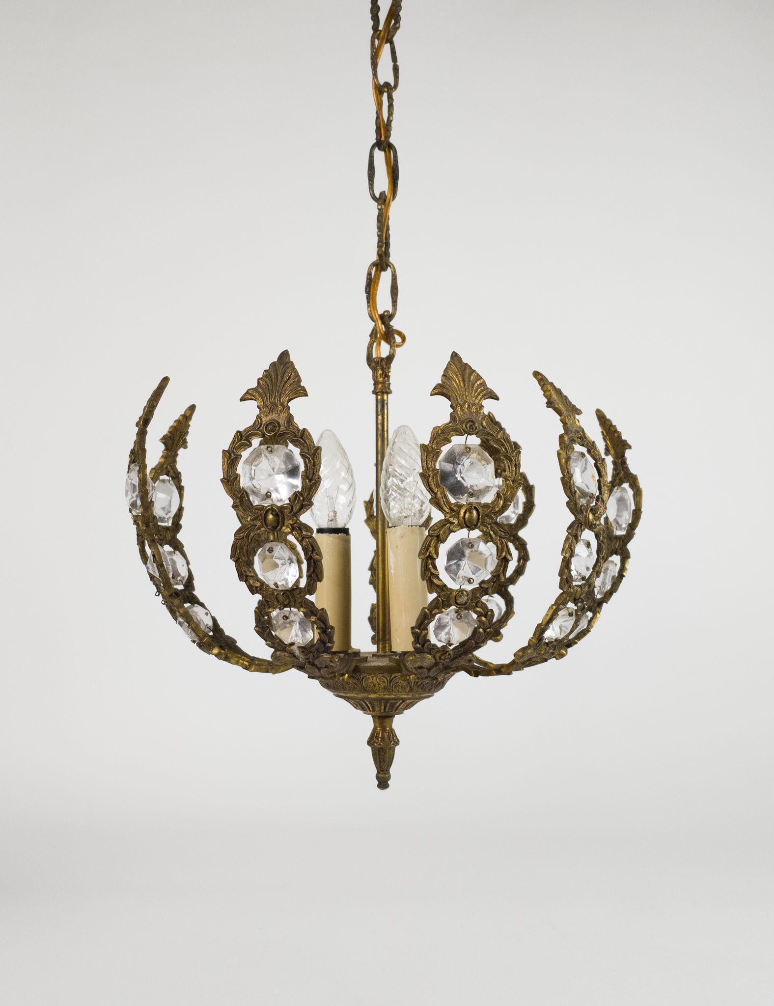 Brass facet cut glass hanging lamp gold plated 3rd quarter 20th