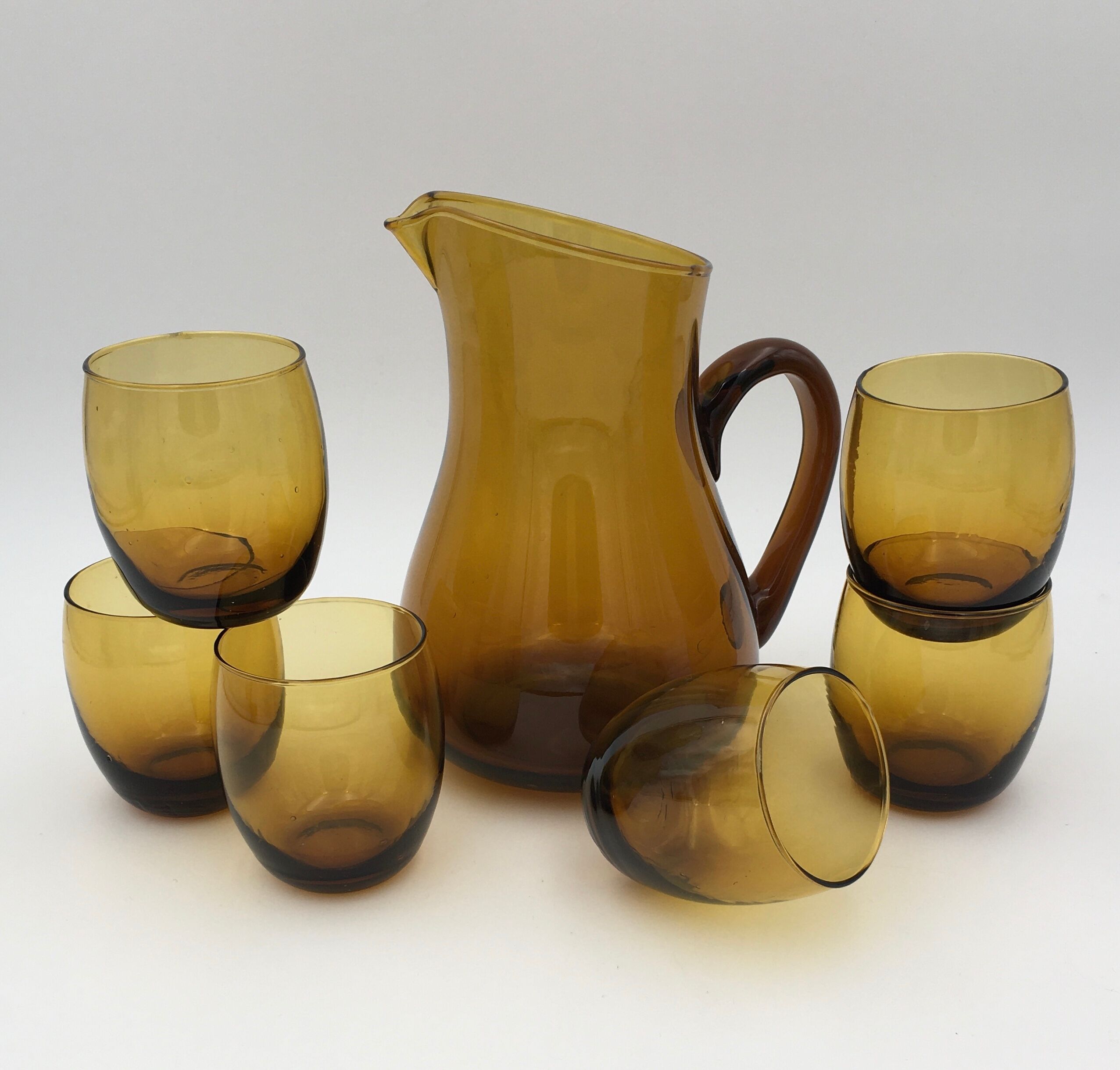 Vintage amber glass orangeade service, 1970