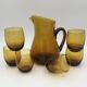 Vintage amber glass orangeade service, 1970