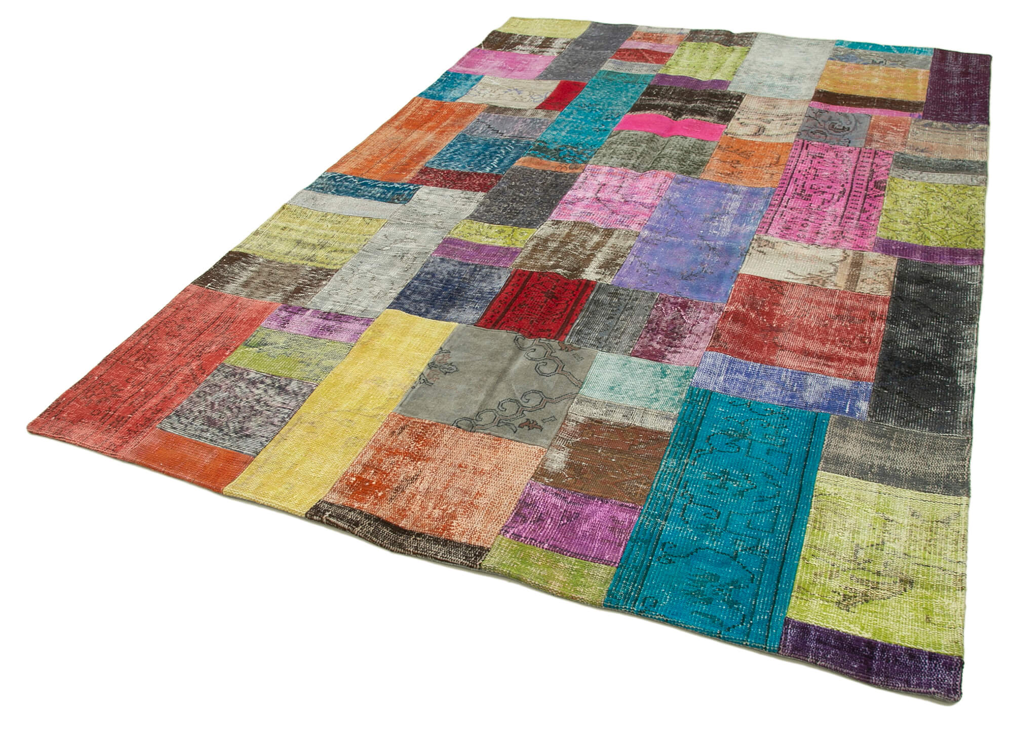 Handwoven turkish contemporary 201 cm x 300 cm multicolor patchwork carpet