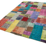 Handwoven turkish contemporary 201 cm x 300 cm multicolor patchwork carpet