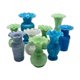 Ensemble de 9 vases opaline collar vases