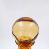 Vintage Italian MCM Empoli Wavy Amber Glass Decanter with Round Ball Stopper