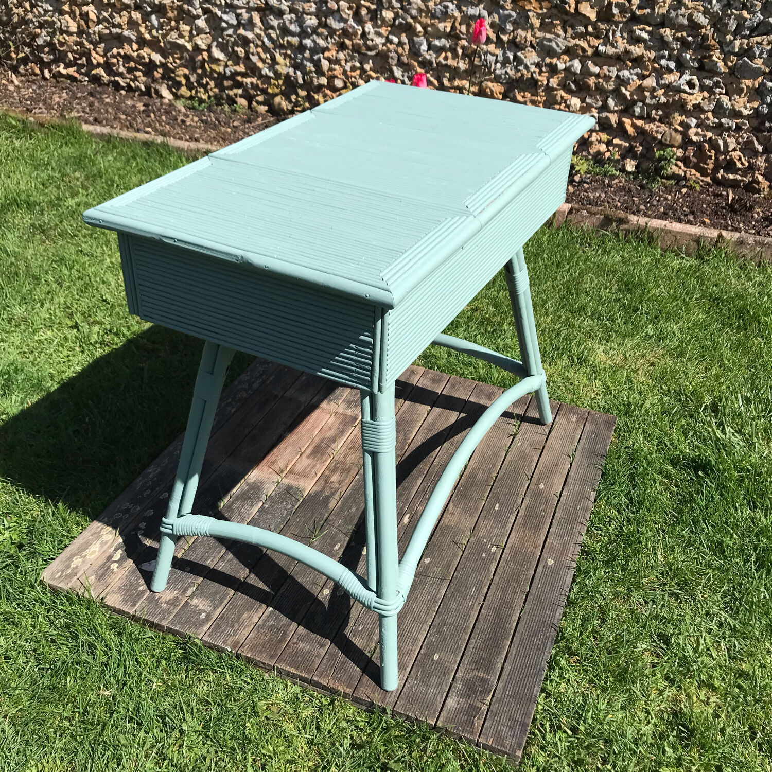 Vintage rattan desk 1950 color green