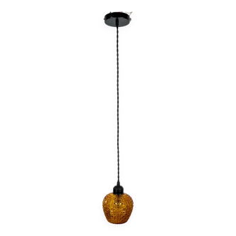 Suspension vintage en verre ciselé ocre