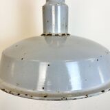 Large industrial midcentury grey enamel factory lamp, 1950s