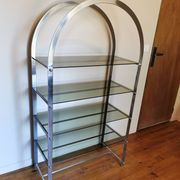Rounded shelf from the 70s in chrome metal and glass
