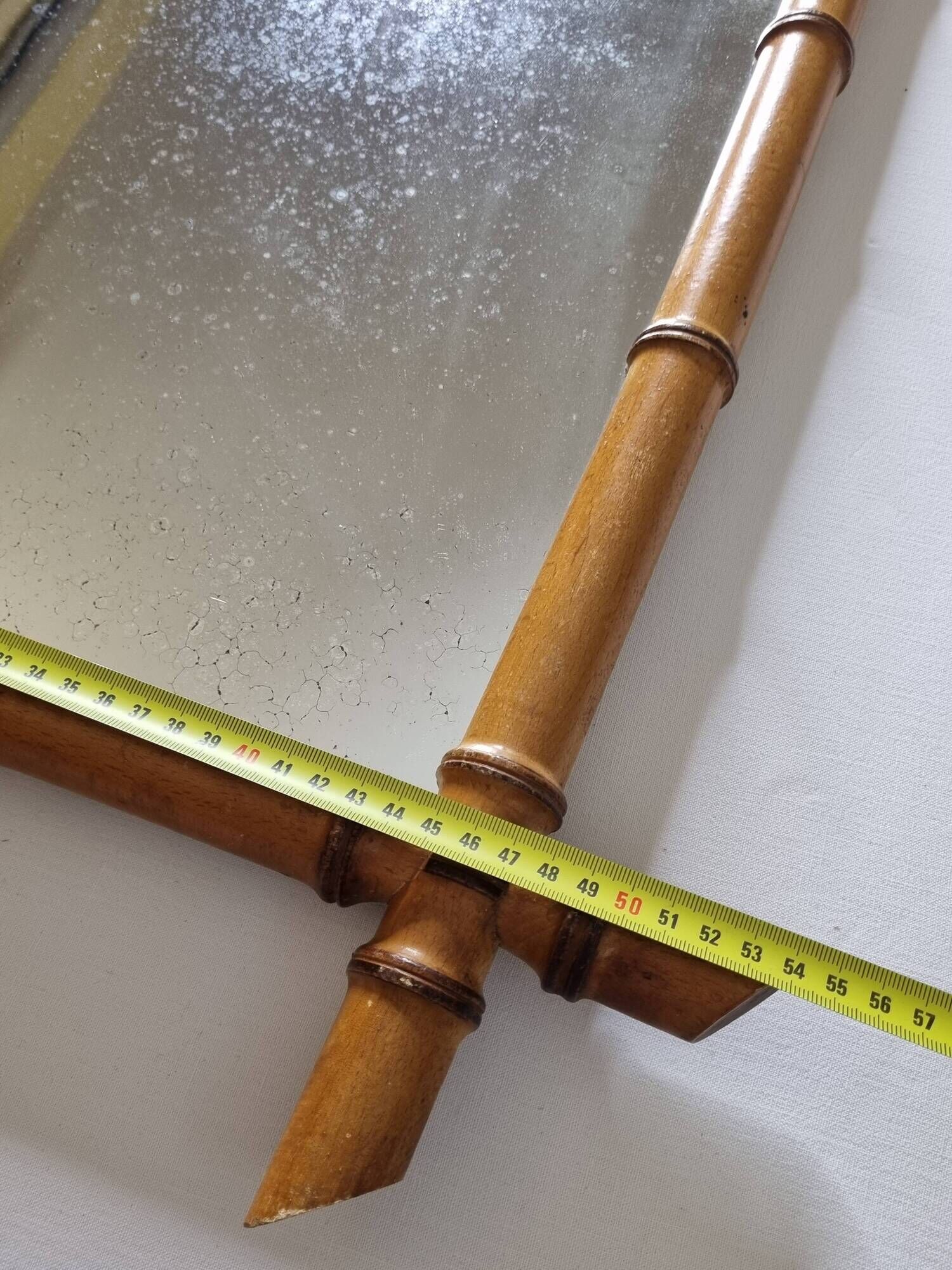 Turned wooden mirror in imitation of bamboo, mid-century, 54 cm x 67 cm