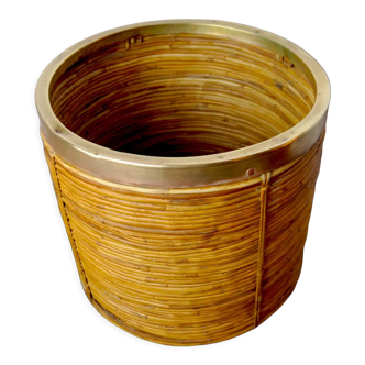 Rattan and brass planter basket, Italy, 1970