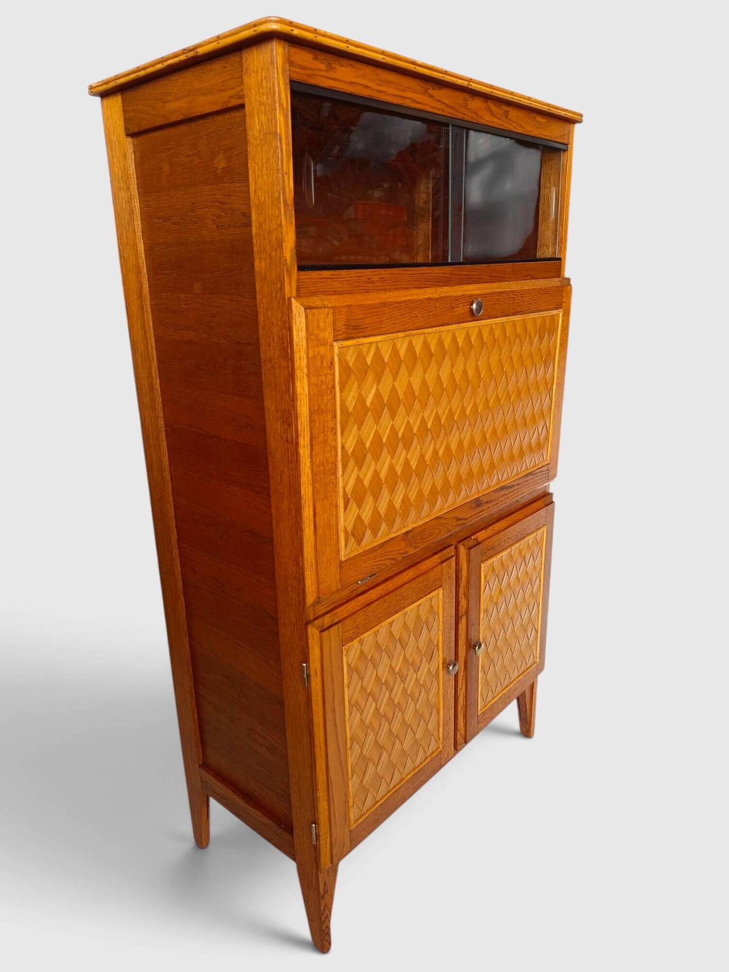 Vintage oak secretary with chestnut inlays – 1960