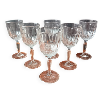 6 clear wine glasses VMC Reims France, teardrop, diamond Roxane 4 cl