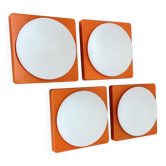2 orange cubic wall sconces by Rolf Krüger for Heinz Neuhaus Leuchten 1970.