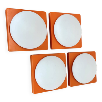 2 appliques murales cubiques ORANGE Rolf Krüger pour Heinz Neuhaus Leuchten 1970