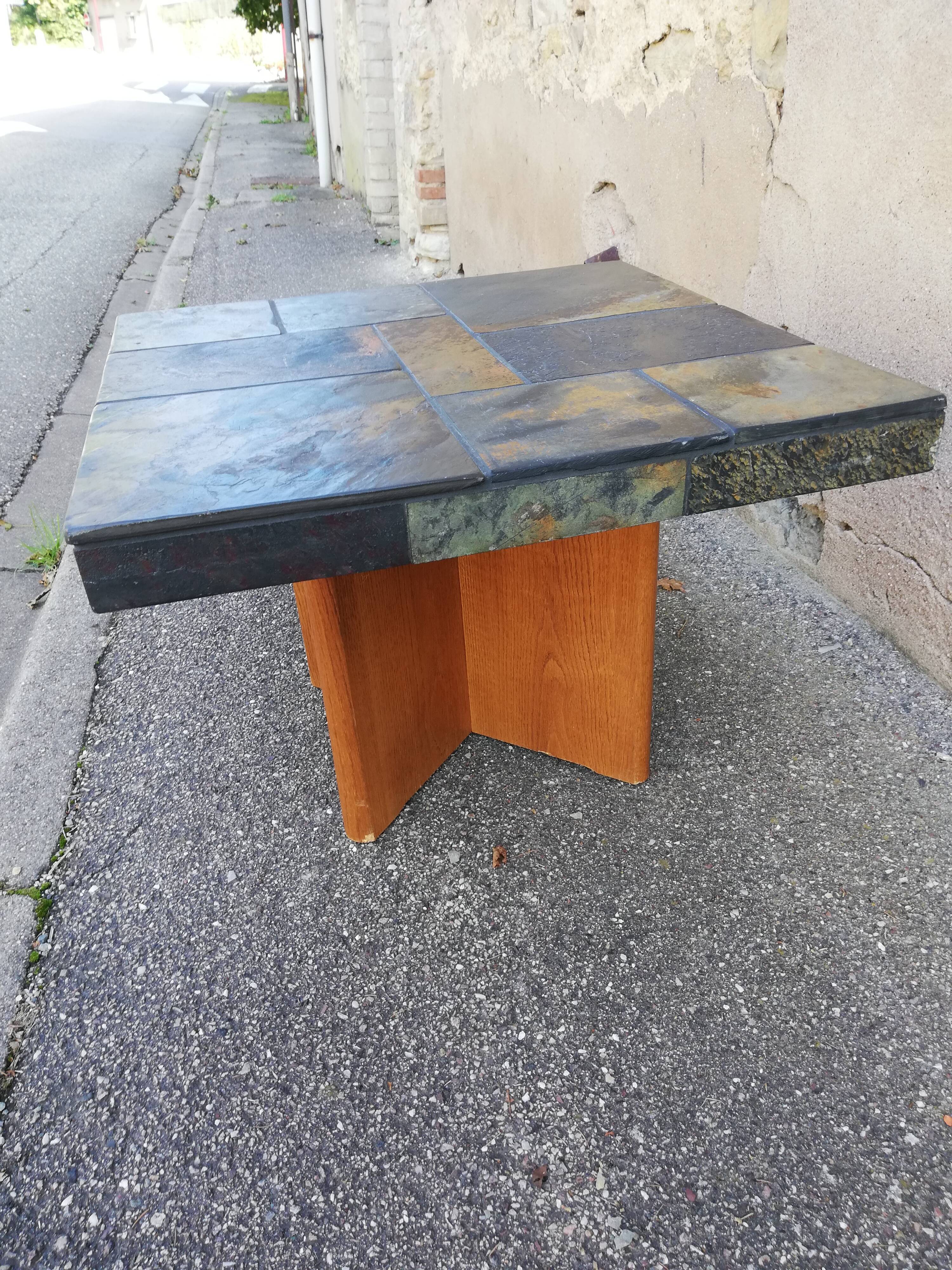 Table basse bois et pierre