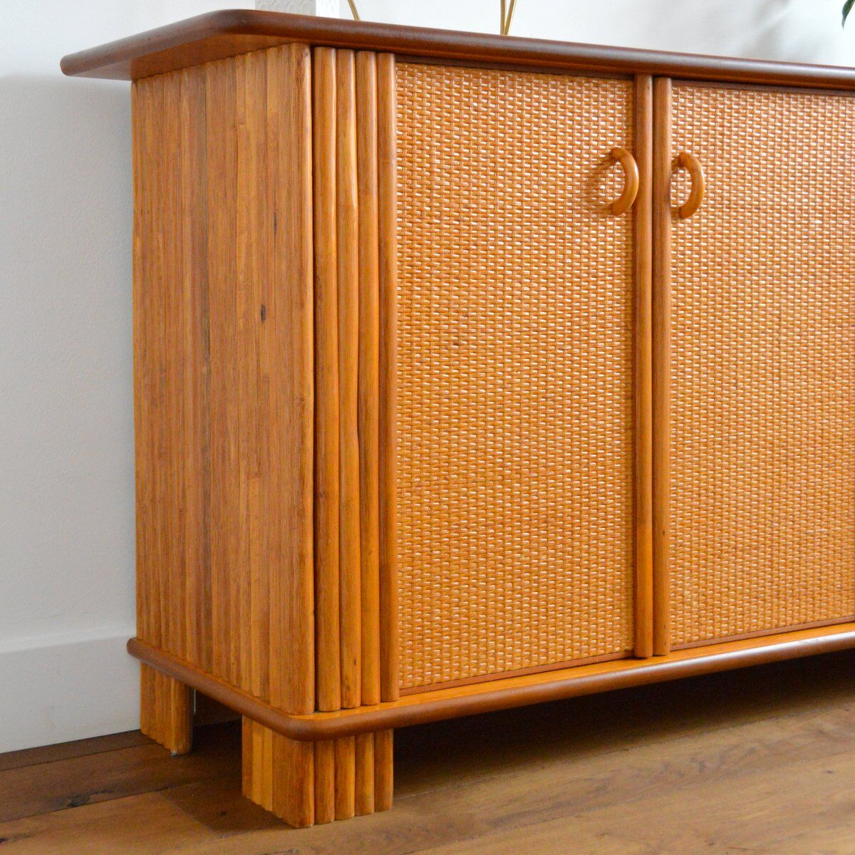 Buffet wood and rattan vintage 1970s