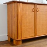 Buffet wood and rattan vintage 1970s