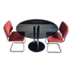 Round black smoked glass dining table + 2 terracotta chairs