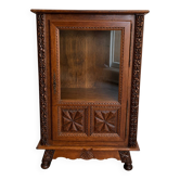 Vintage Basque display cabinet in solid oak – carved antique furniture