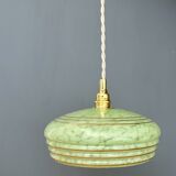 Vintage green and gold Clichy glass lampshade pendant light