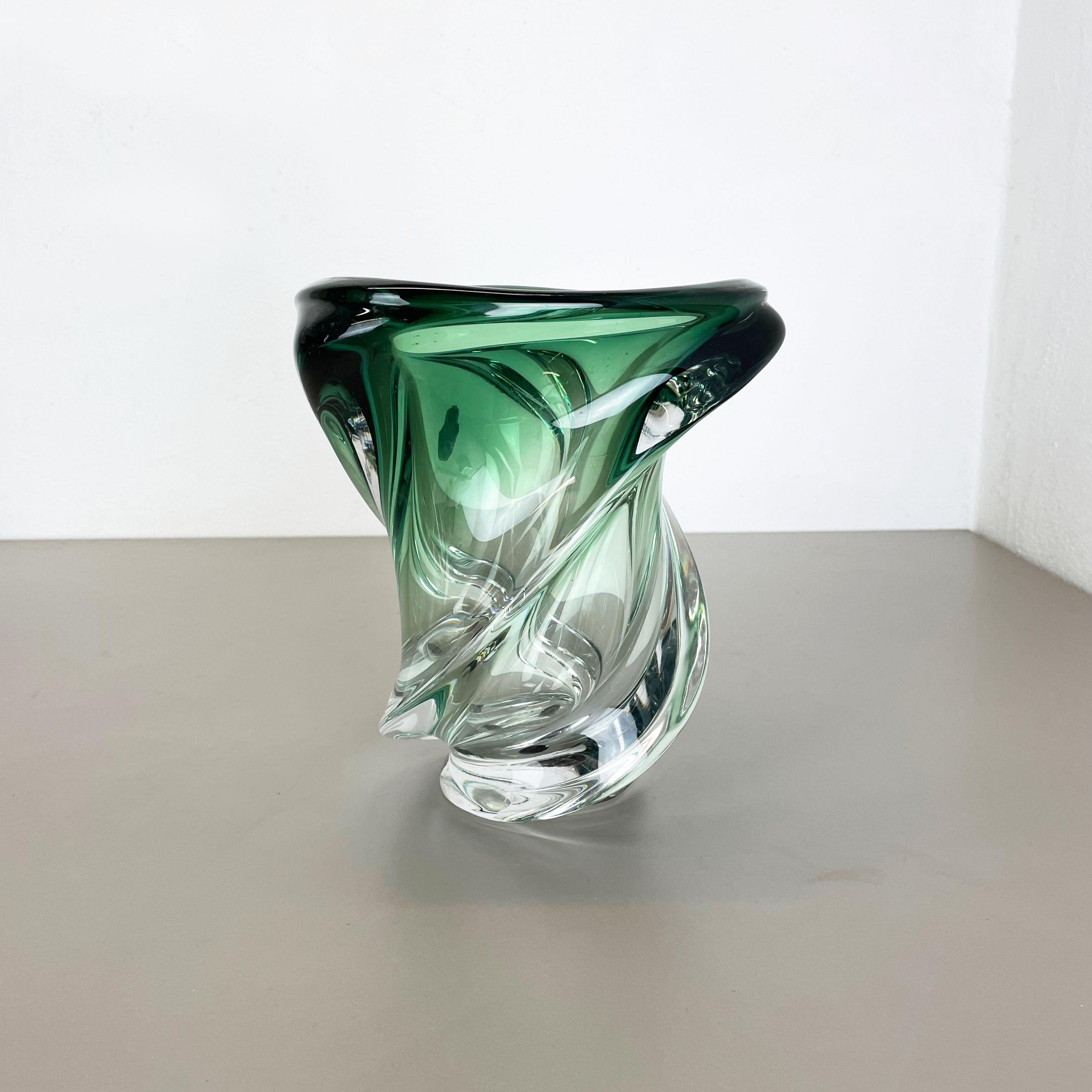 Heavy 5,1kg Crystal "Wave" Glass Vase Object by Val Saint Lambert, Belgium 1960s