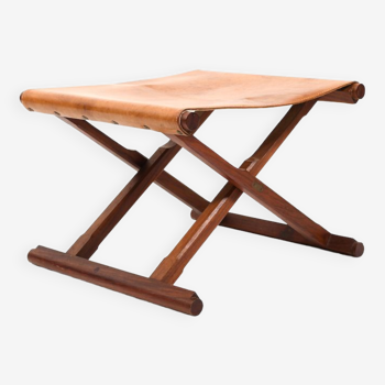 High quality danish folding stool in teak and leather 1960s