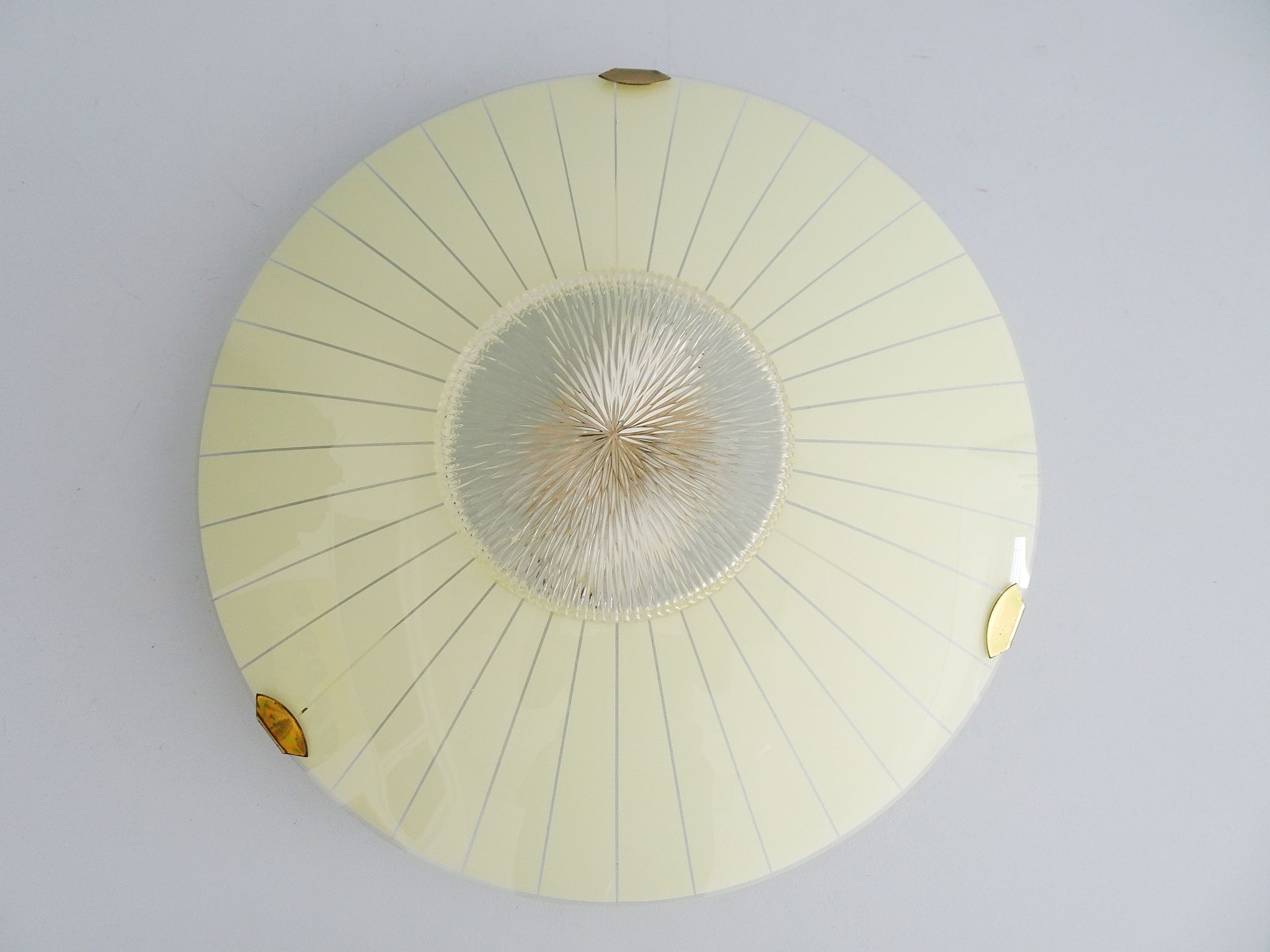 Mid-century wall or ceiling lamp made of glass with a graphic pattern