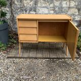 Buffet commode vintage pieds compas chêne clair 1960