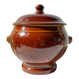 Soupière vintage en grès émaillé marron soupe à l'oignon