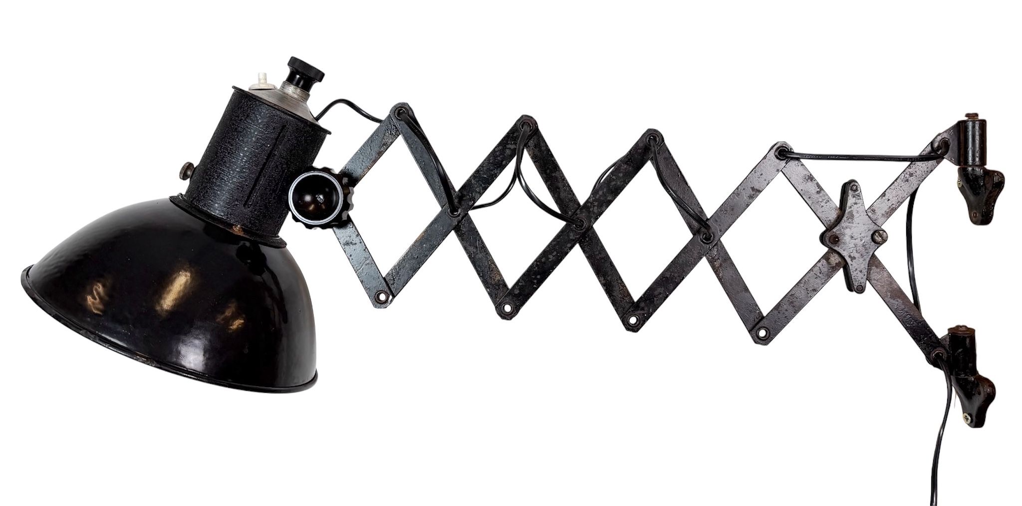 Industrial Black Enamel Scissor Wall Lamp, 1950s